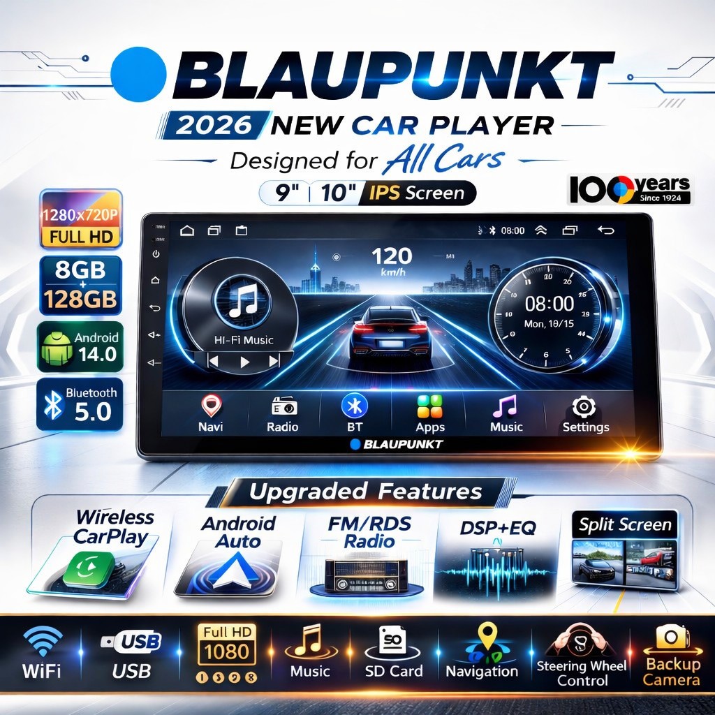 BLAUPUNKT Head Unit Android 2DIN Car Player MP5 8GB RAM 128GB ROM Touchscreen GPS Navigation Bluetooth WiFi DSP Support AHD Camera