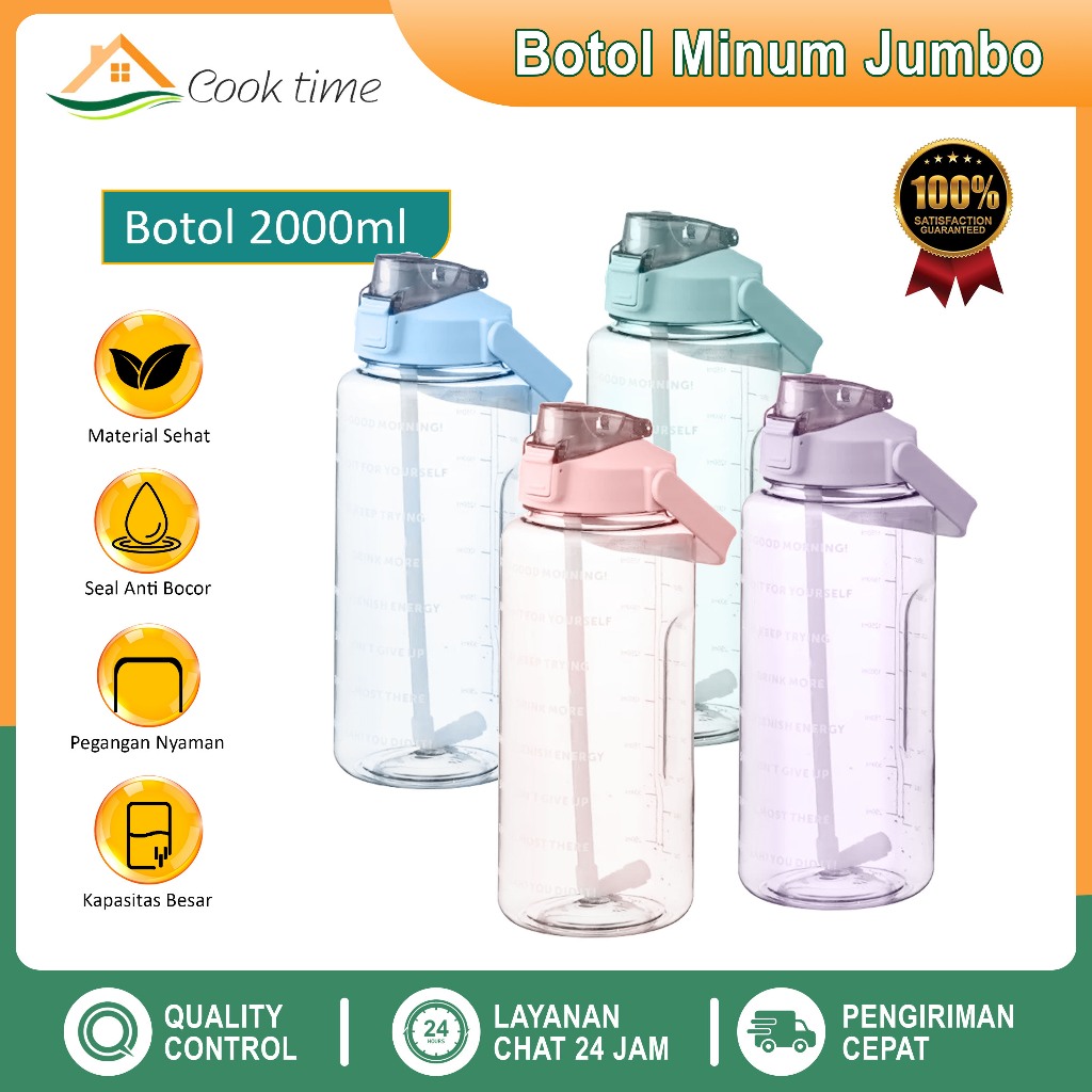 Jual (CT) Botol minum Jumbo 2 LITER Motivasi Penanda waktu Tritan ...