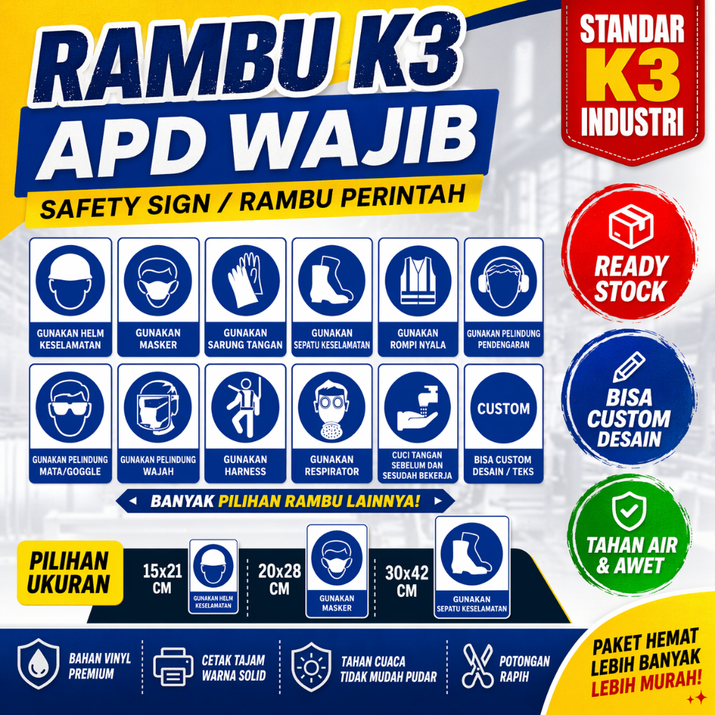 Jual Safety Sign APD Rambu K3 Wajib Pakai APD Helm Masker Sepatu Safety ...