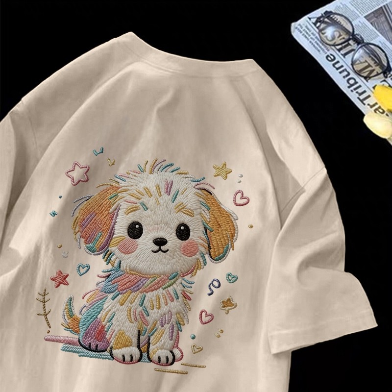 Forteid T-Shirt Washed Oversize Cute colorful puppy pattern print | Baju Atasan Lengan Pendek Wanita  Kaos Oversize Terbaru | Kaos Lucu Wanita Korean Style Outfit Atasan Korean Top