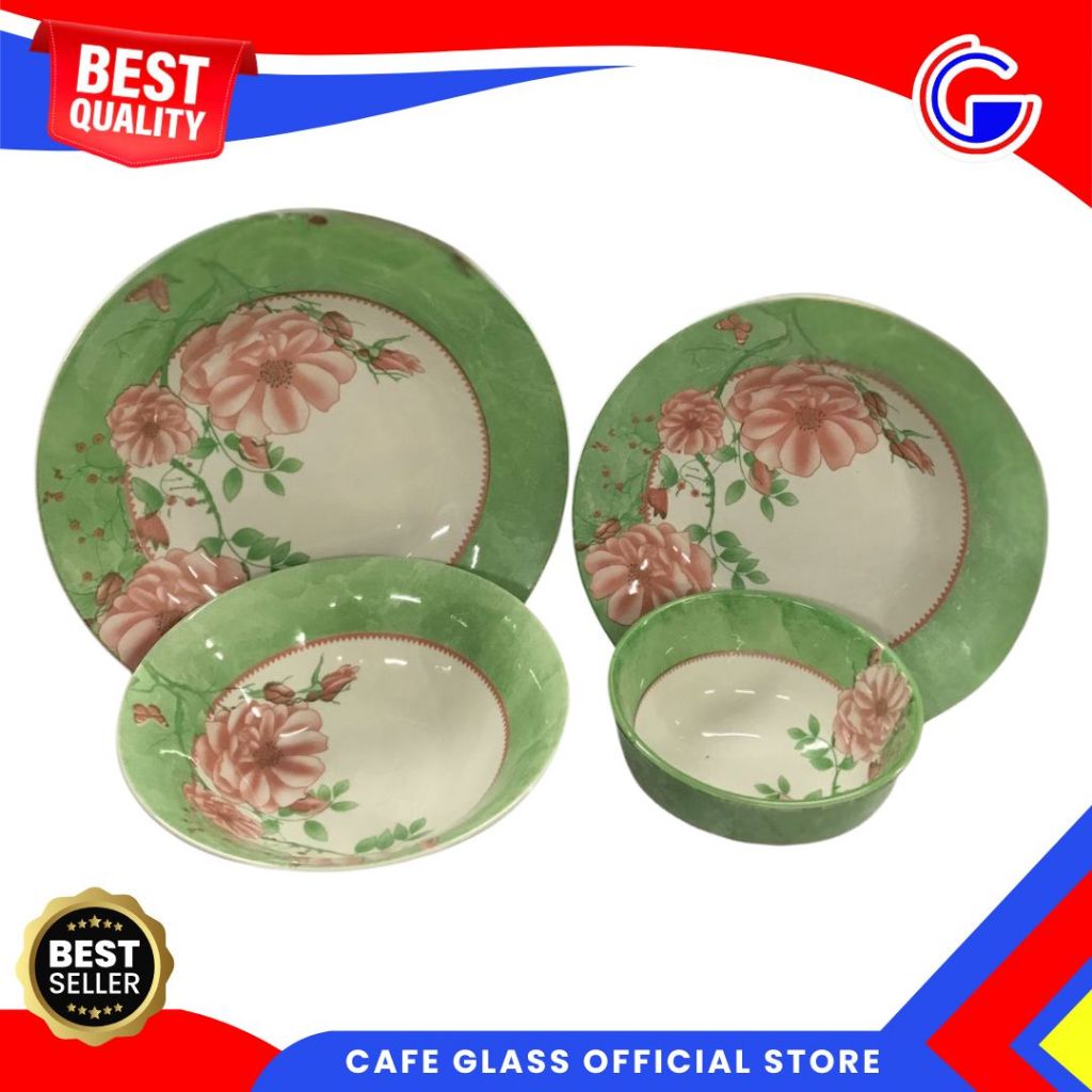 Dinner Set Keramik - Piring Makan Keramik Lilia Motif LinkLife - Mangkok Salad Keramik Tebal