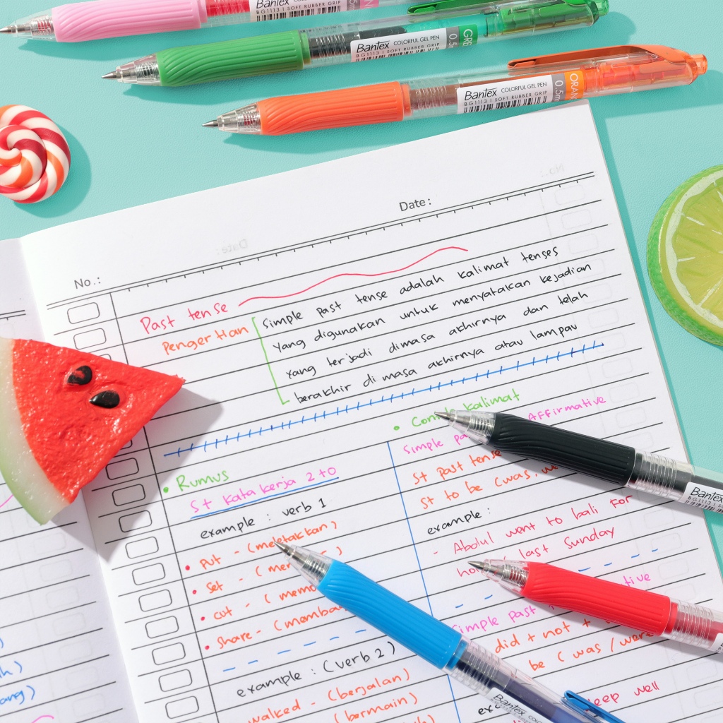 Bantex Colorful Gel Pen 0.5 mm / Pulpen Pena Satu Set 6 Warna BG1114 (2)