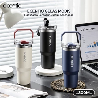 [BIG MAC]ecentio Klasik Tumbler Stainless 1200ml Tahan Dingin Super 24 jam Tumbler Sedotan Dengan Tutup - Prussian blue
