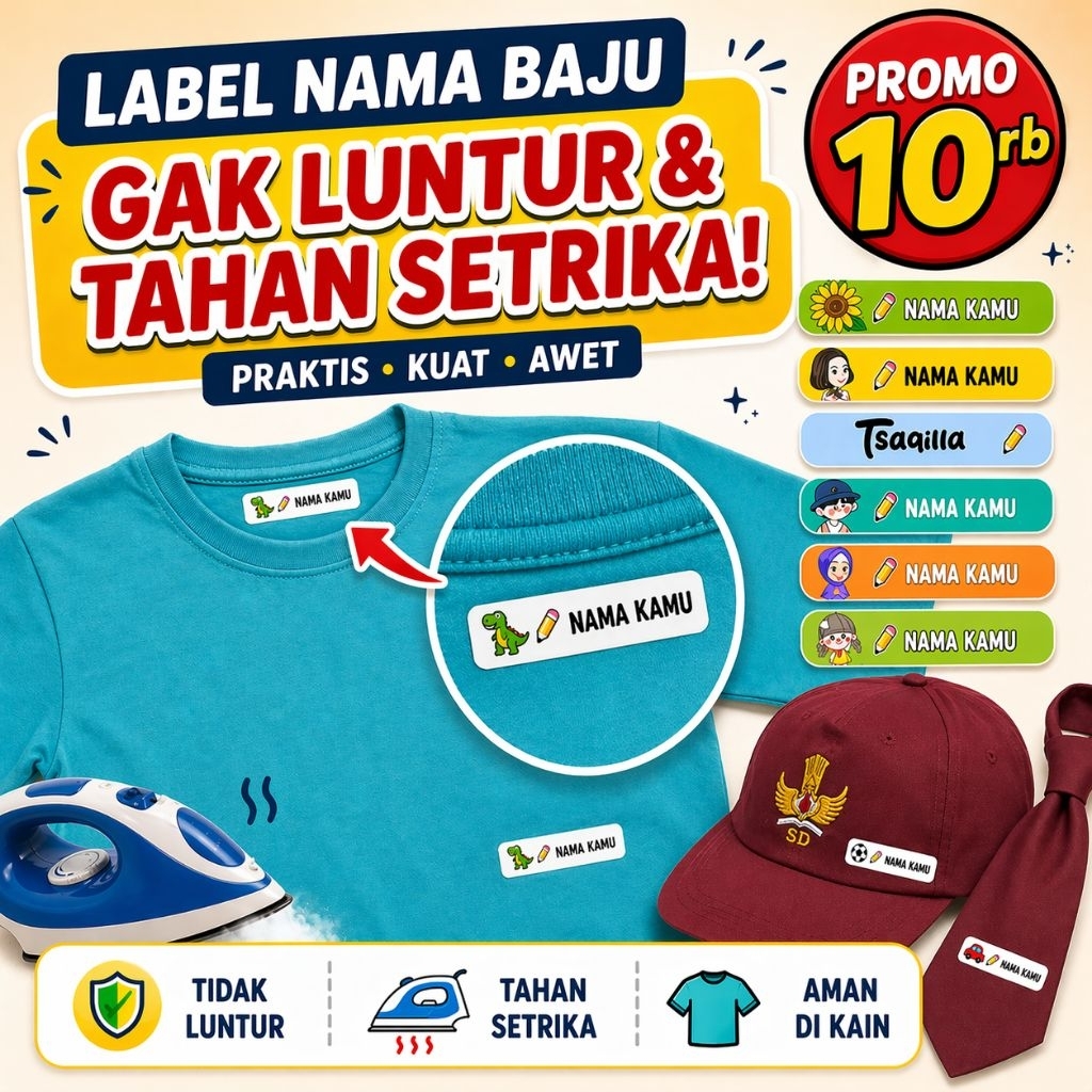 Jual Label Nama Baju Setrika Custom DTF Fullcolor 18Pcs Pilih Desain ...
