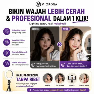 VIDRONA Ring Light LED 26CM Tripod 1 Meter Paket Komplit Konten Kreator Live Stream ELK 27