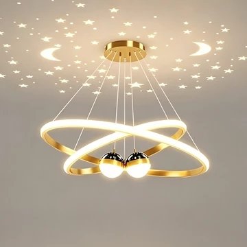 MOOOZ Lampu Gantung LED Modern 3 Ring Gold Lampu Hias Ruang Tamu Meja Makan Minimalis Mewah