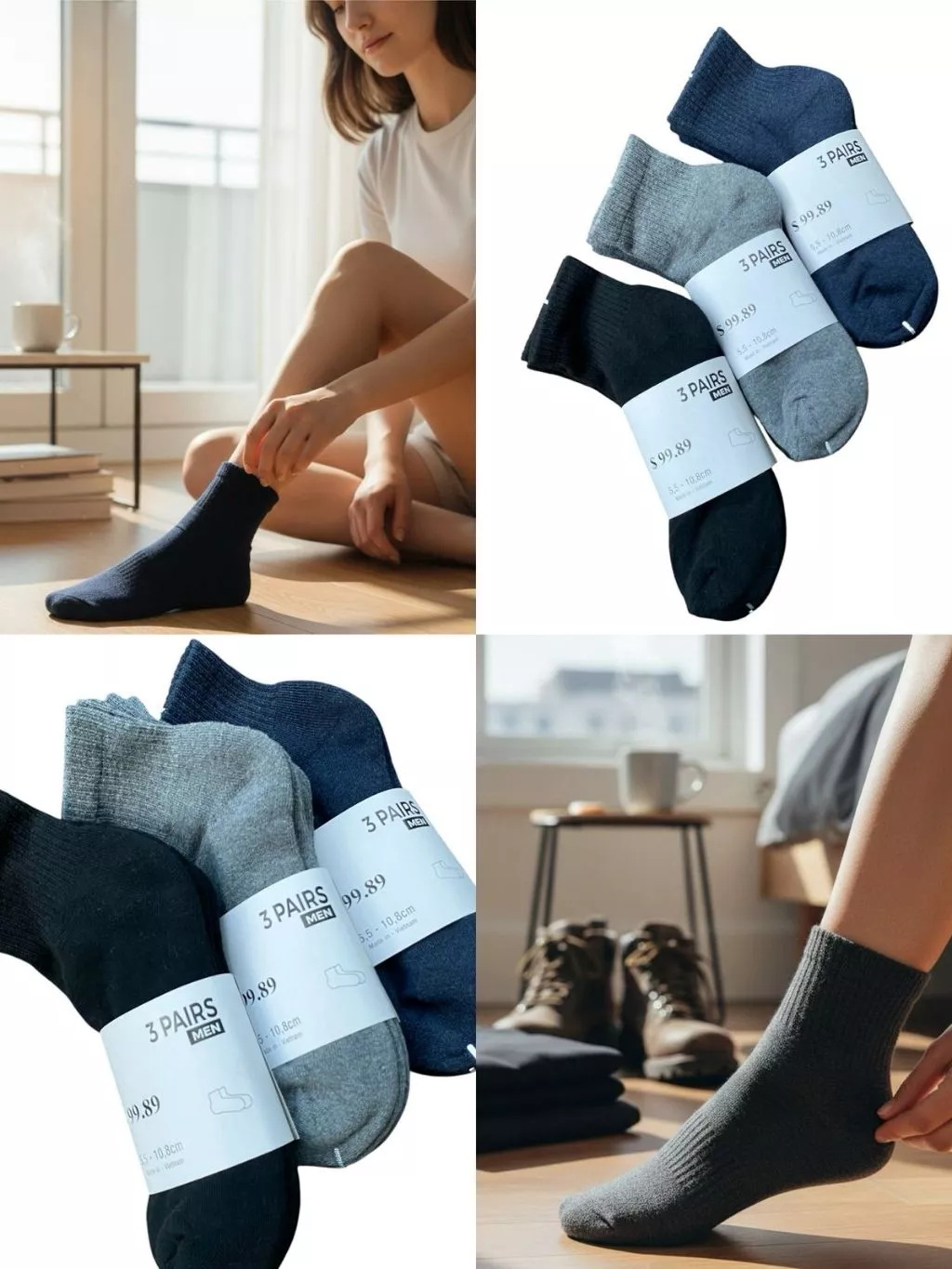 Kaos Kaki Pendek Kasual  Unisex Essentials Quarter Crew Socks - 2360