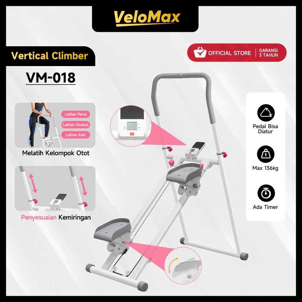 VeloMax Stepper Pemanjat Lantai Pemanjat Aerobik Peralatan Kebugaran Lipat