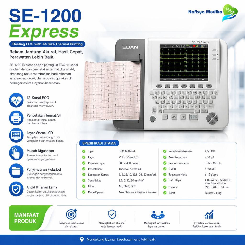 Jual EDAN SE-1200 Express ECG 12 Channel Mesin EKG Digital + Printer A4 ...