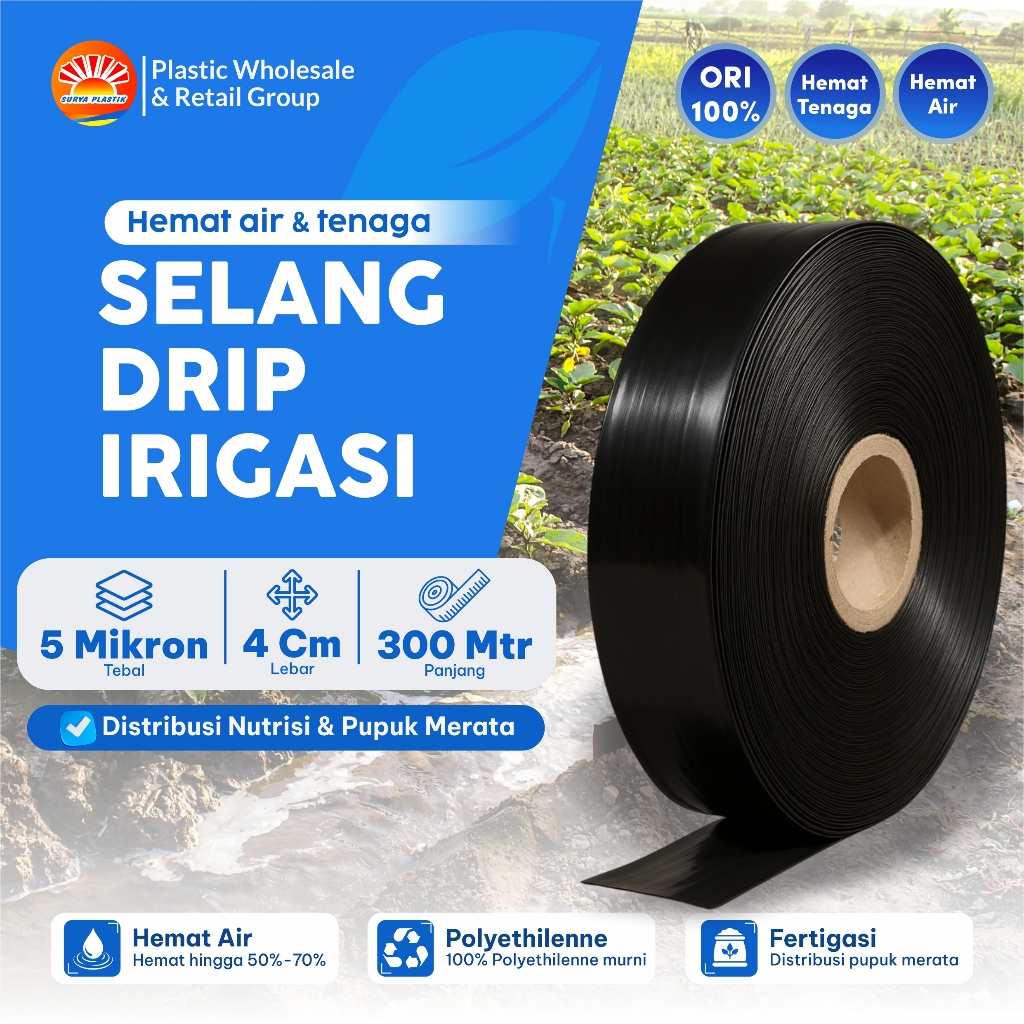 SELANG DRIP ARJUNA HITAM 5 MICRON X 4CM X 100 METER  - Pipa 3/4 1 inch