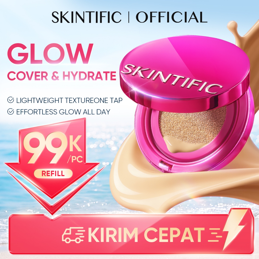 [Special Gift] SKINTIFlC - Cover Glow Perfect Pink Cushion |  Smooth Poreless Radiance Glow Antioxidation Flawless Long-lasting bedak padat Foundation skin tint bb cream make up tinted refill bedak glowing full coverage skintific official store
