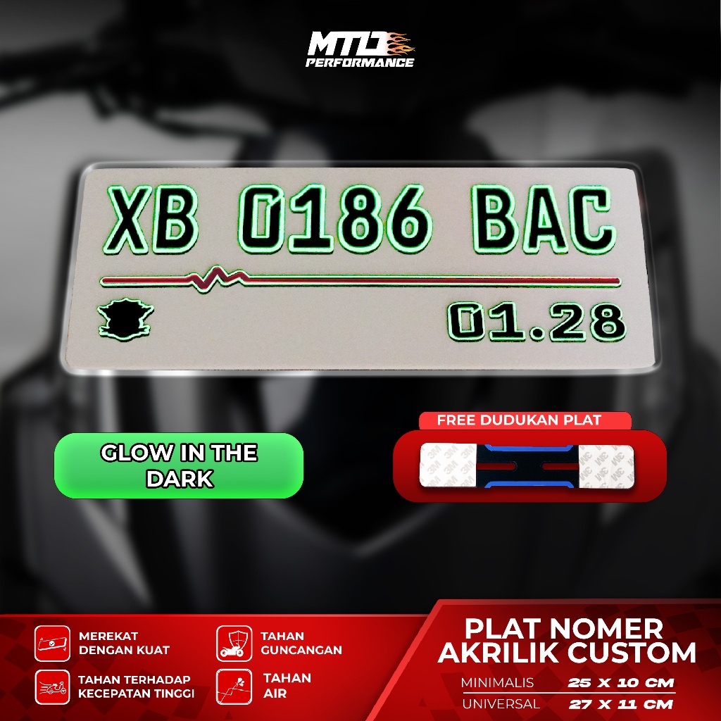 Plat Nomor Motor Custom Glow In The Dark Timbul Fosfor Glow In The Dark Akrilik Aksesoris Motor plat motor custom Plat Motor Timbul