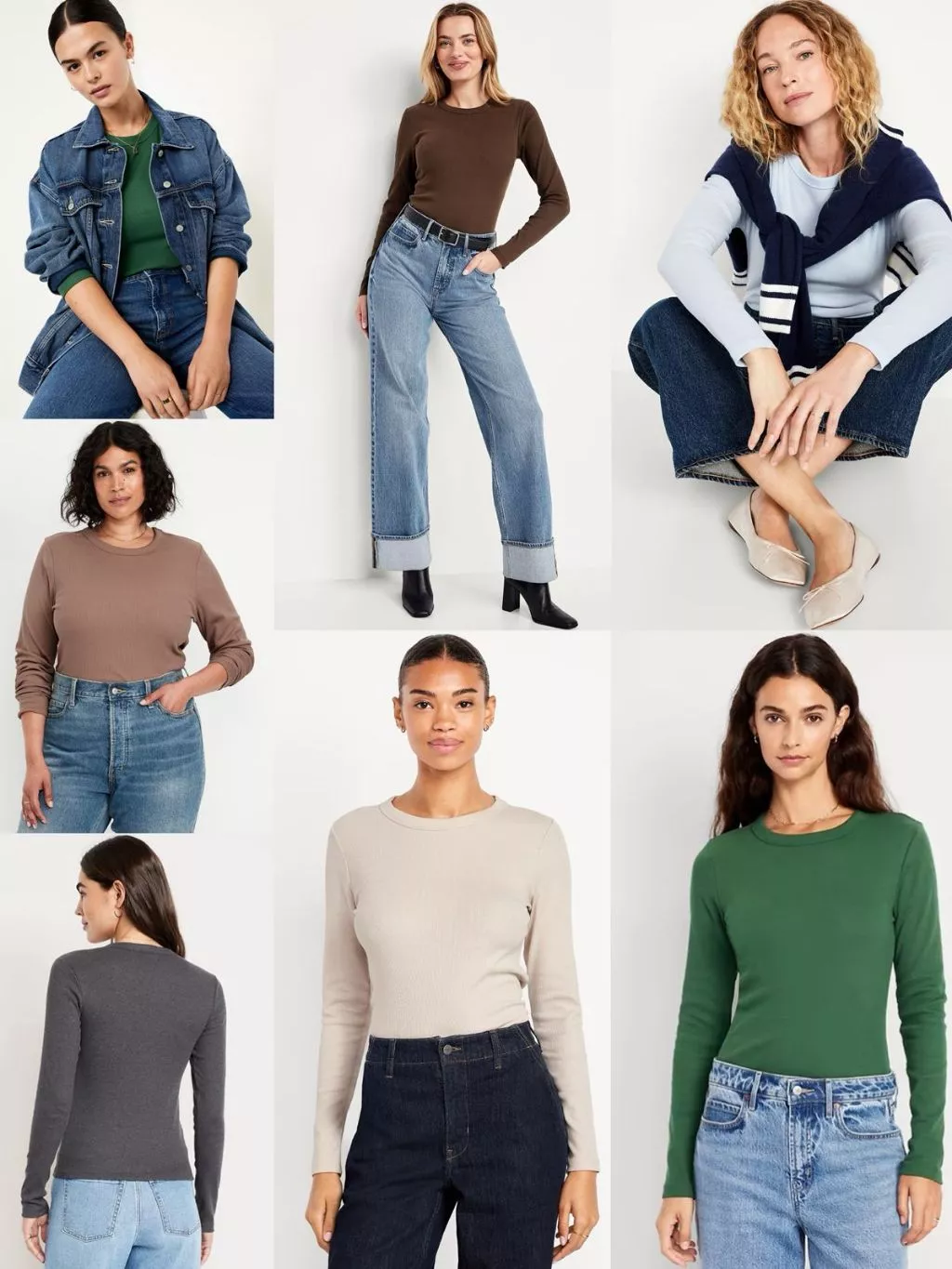 Atasan Lengan Panjang Wanita Bahan Rib OLN Snug Long-Sleeve Crew-Neck T-Shirt - 2369