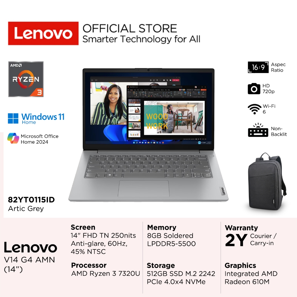 Jual Lenovo V14 G4 AMN 15ID AMD Ryzen 3 7320U, Integrated AMD Radeon ...