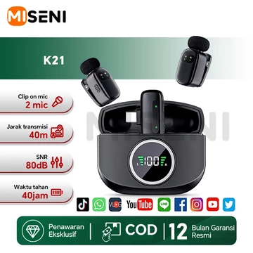 MISENI K15 3 IN 1 Lavalier Wireless Microphone Dual Mikrofon Clip On Mic Bluetooth Tanpa Kabel