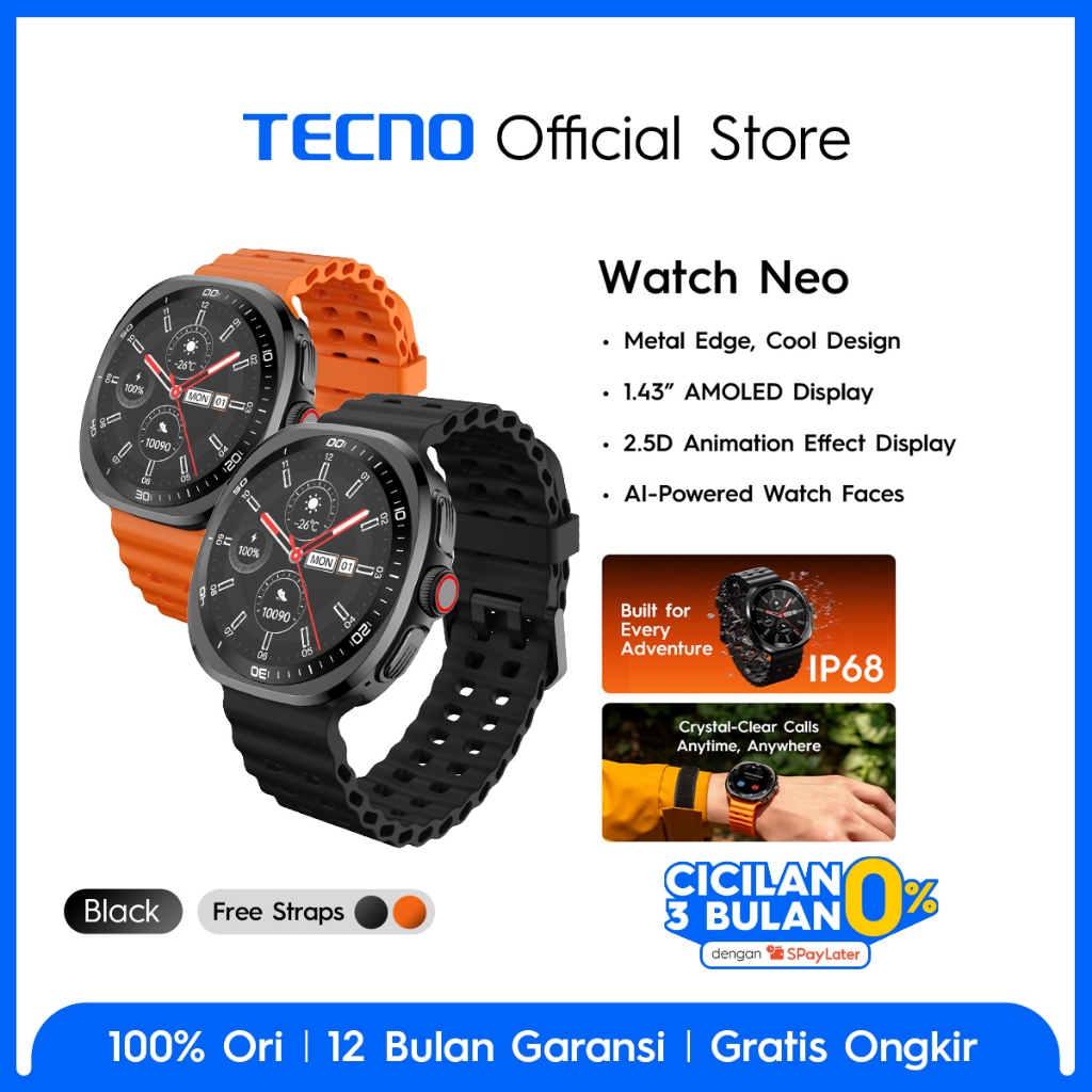 Jual TECNO Watch Neo Metal Edge, Cool Design | 1.43