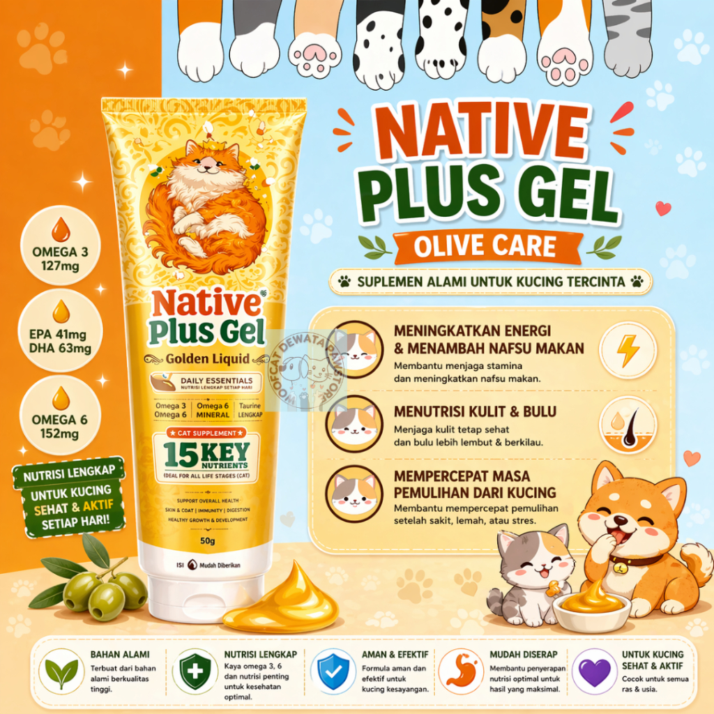 Jual Olive Care Vitamin Kucing NATIVE+ PLUS GEL GOLDEN LIQUID 110g ...