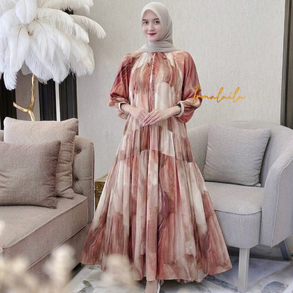 Yuuna Flowers Dress Gamis Retro Wanita Bahan Rayon Adem lembut Cantik Nyaman Elegan By Irmalaila