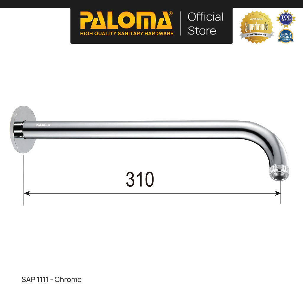 PALOMA SAP 1111 Wall Shower Arm Pipa Rainshower Headshower Dinding Brass Kuningan Chrome Krom - foto 1