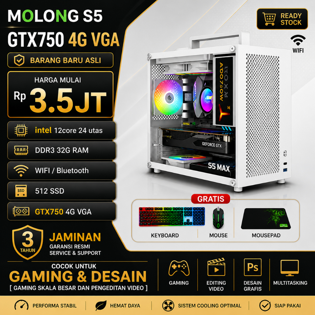 Intel 12-inti PC gaming full set GTX750VGA/32GRAM/512GSSD desain kantor Komputer desktop perakitan  Keyboard dan mouse gratis