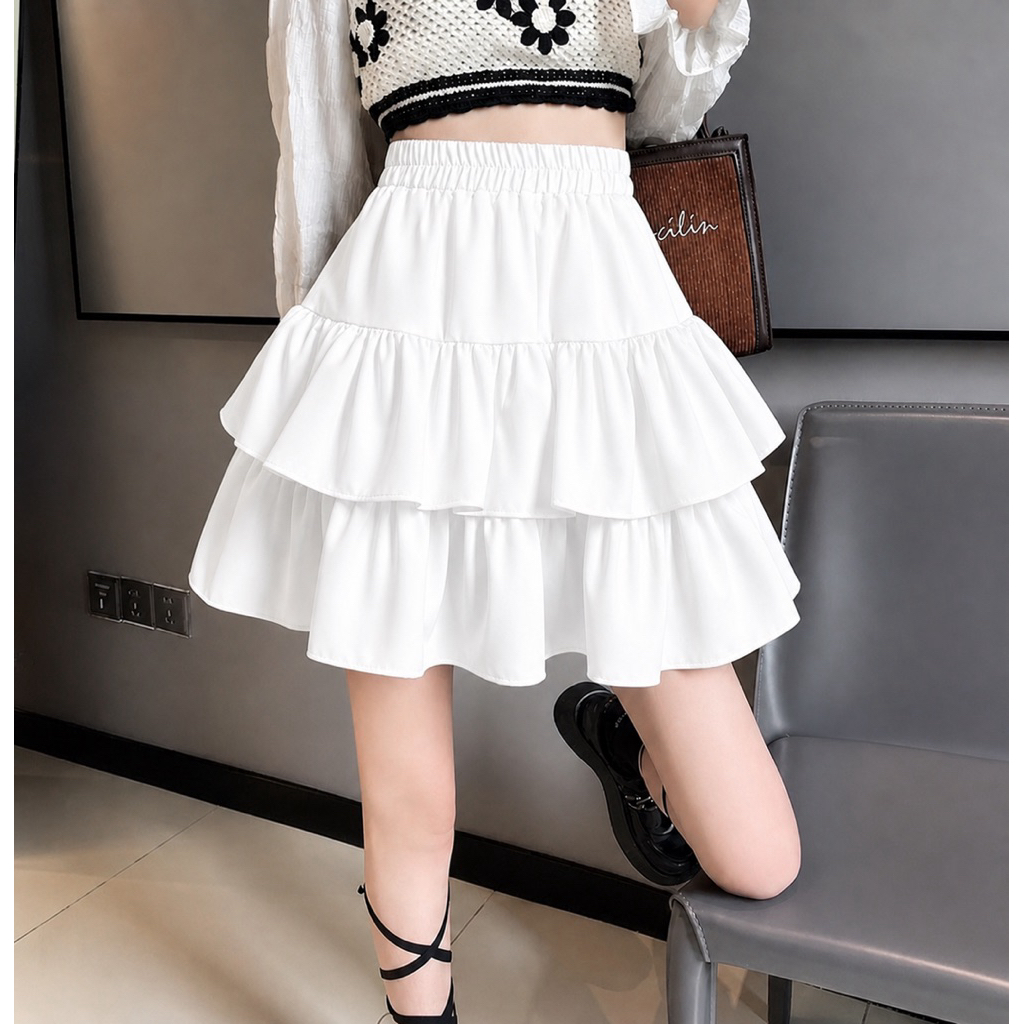 Jual Rok Korean Style Mini Rample Wanita | Rok Layered Wanita Bahan ...
