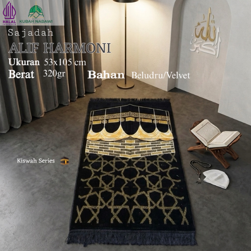 ALIF HARMONI KISWAH MIDI 53x105cm Dewasa| Sajadah Turkiye Beludru Halus Tebal Empuk Souvenir Umroh