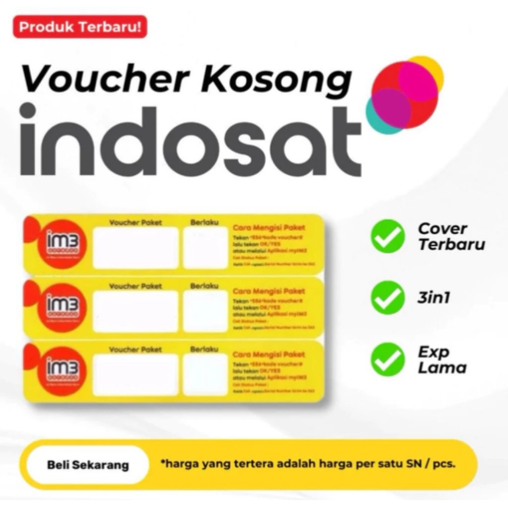 Voucher Kosong Indosat Nasional*exp: 31/12/2027*Grosir Voucher Termurah*3in1