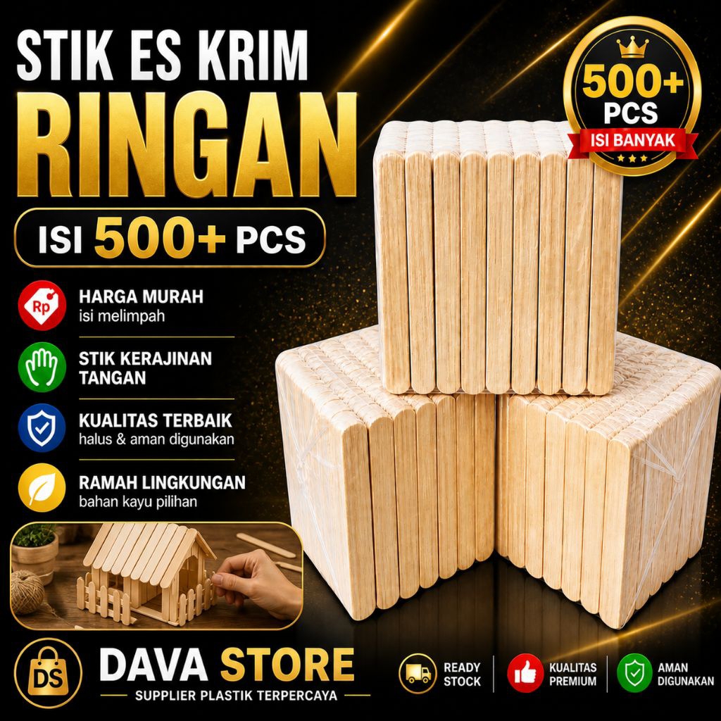 [1 pak] Stik Es Krim Kayu Ringan Halus isi [500 pcs] | Stik Kerajinan Tangan Prakarya Sekolah