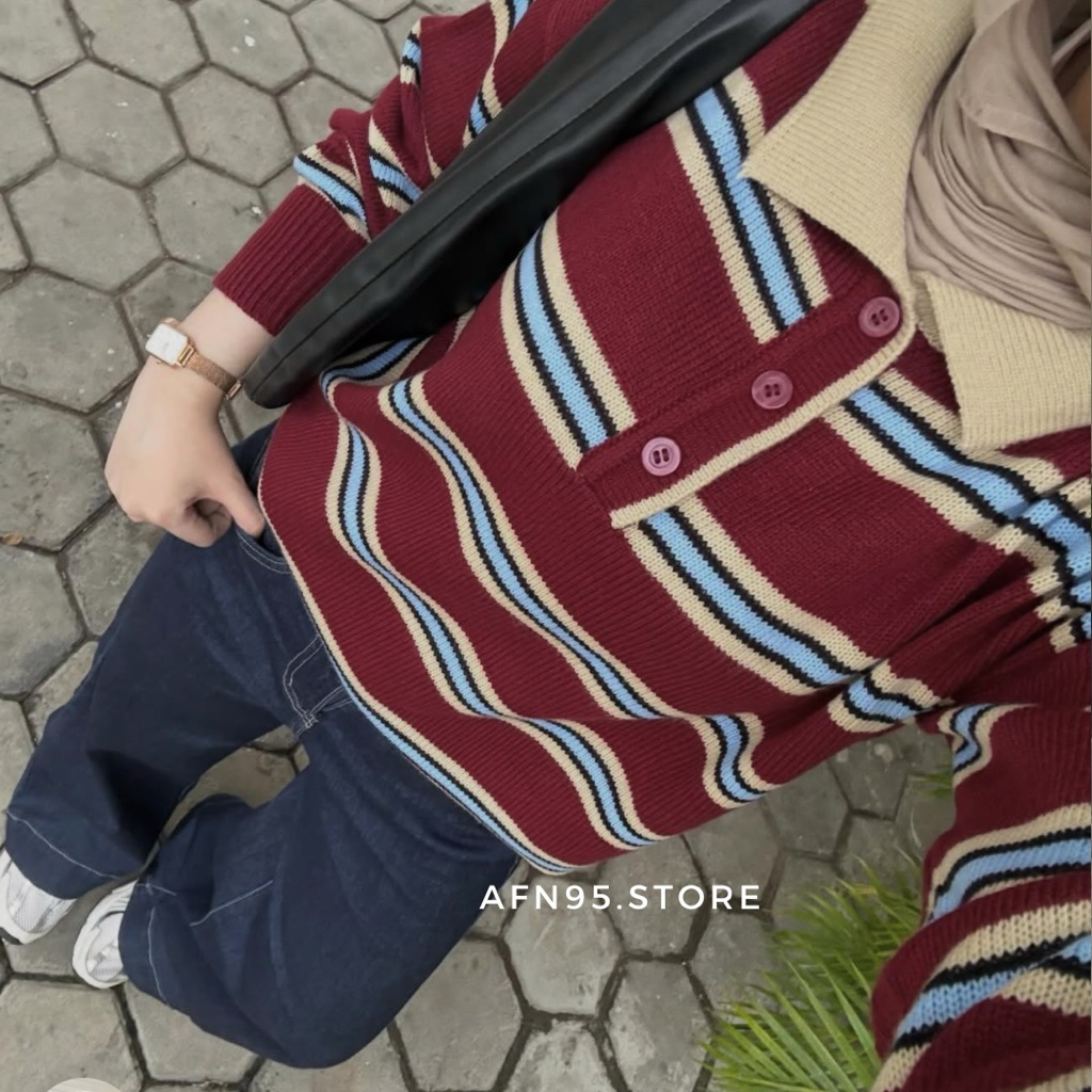 AFN95 - Melodia Blouse Stripe Knit | Baju Atasan Wanita Berkerah foto 2