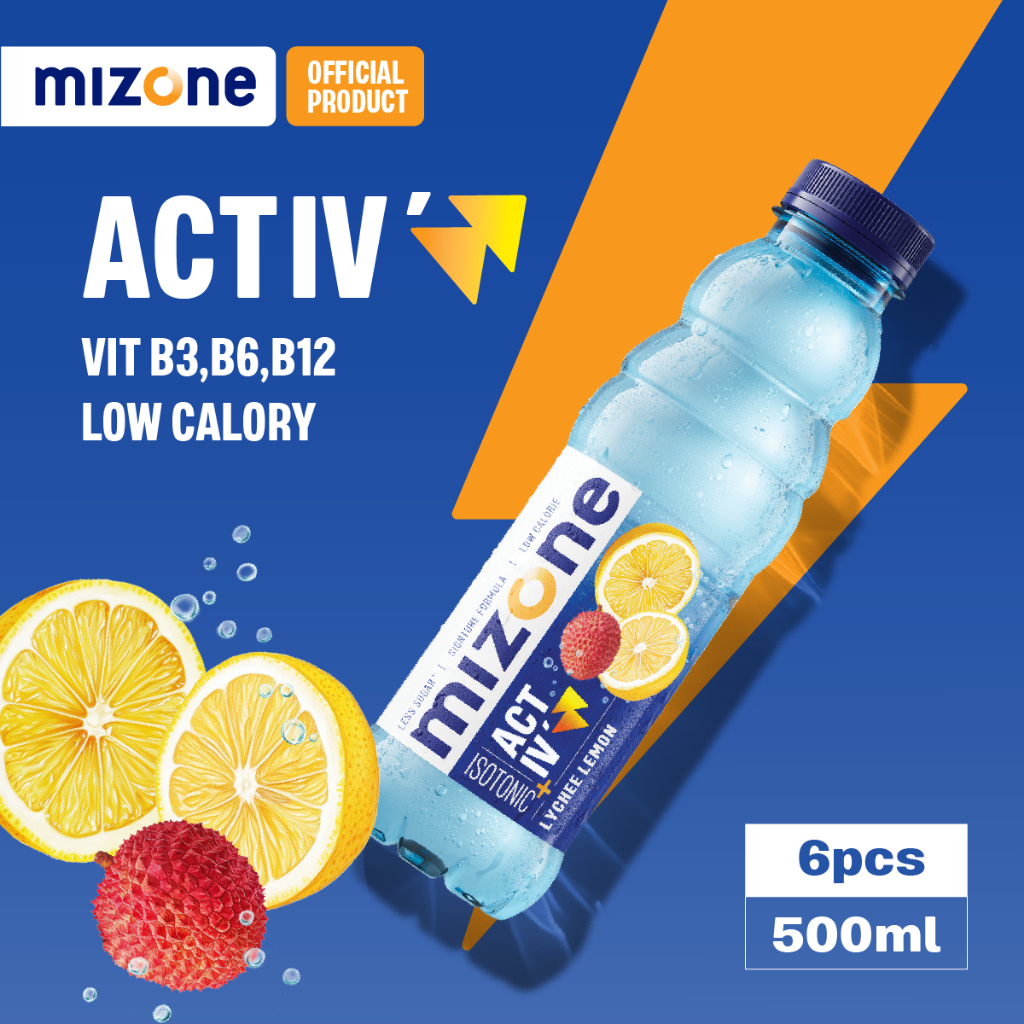 Jual Mizone Lychee Lemon Minuman Isotonik 500mL x 6 Botol, Active, Low ...