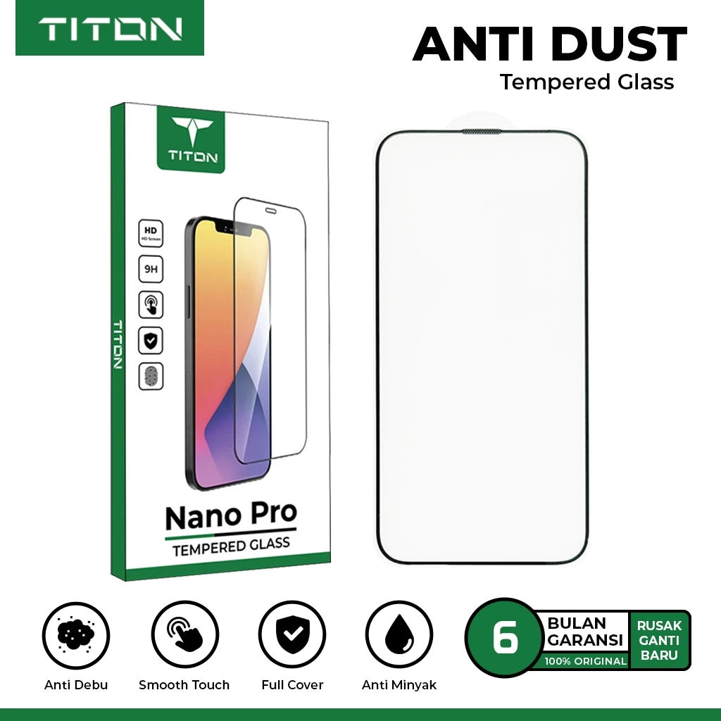 TITON Anti Dust Tempered Glass iPhone 11 12 13 14 15 16 17 Pro Max Full Screen Protector Anti Gores Pelindung Layar Handphone Premium