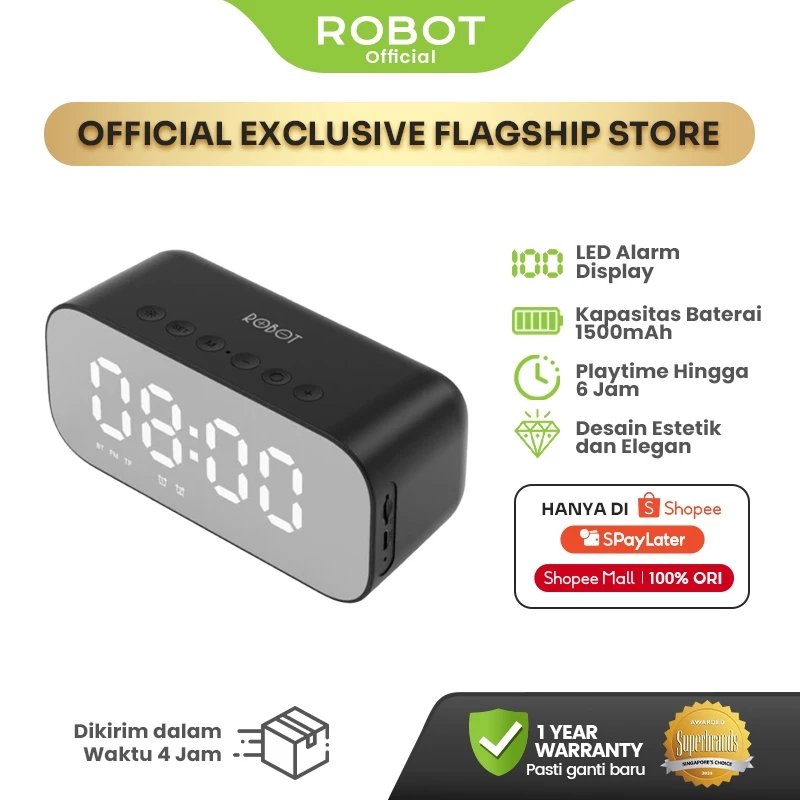 Jual ROBOT RB560 Speaker Bluetooth V5.0 Jam Alarm Clock LED Jam Display ...