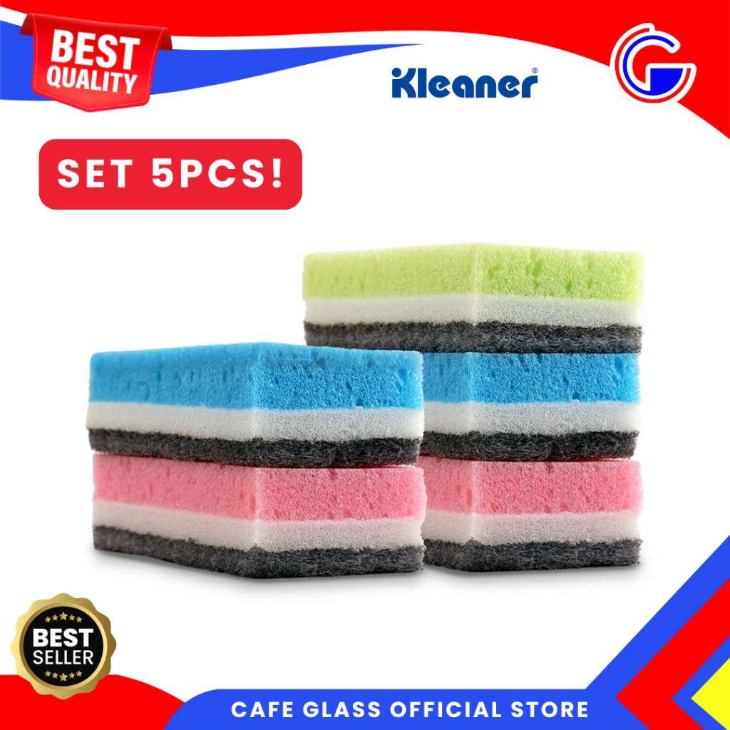 Spons Cuci Gelas Piring Ekonomis - Sponge Lembut isi 5pcs Kleaner - Sabut Gelas Anti Gores - GSH-002