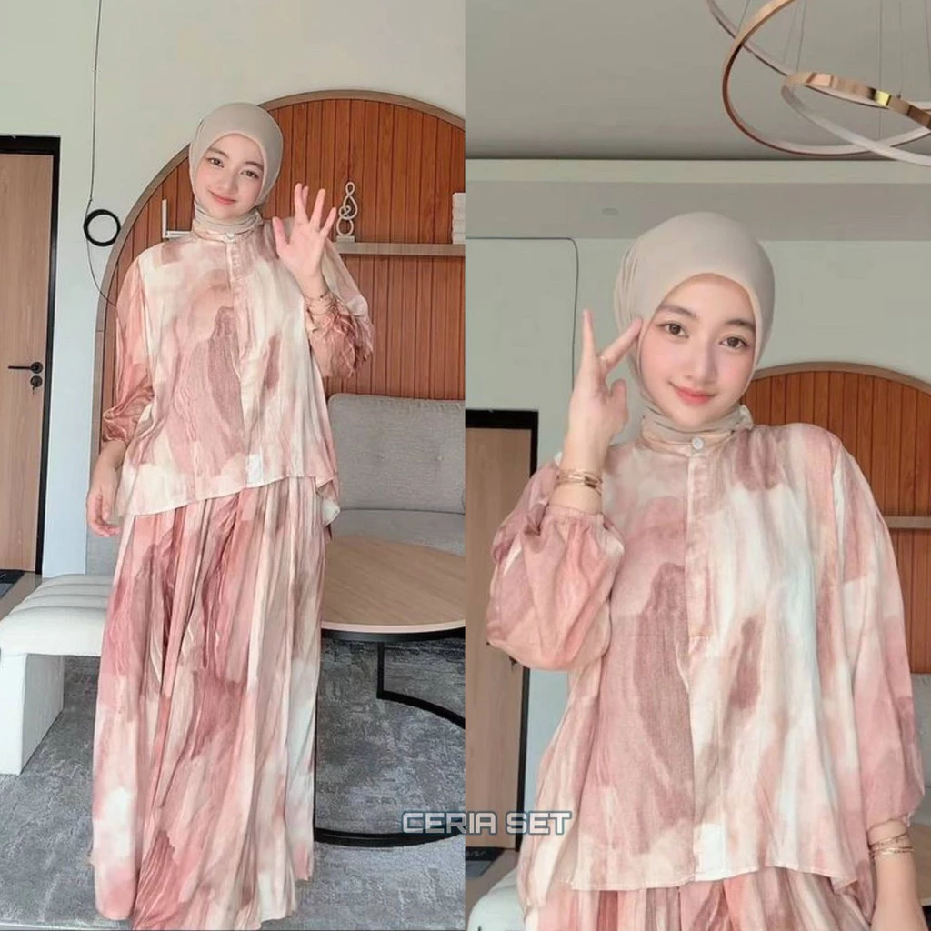Foto 3 Dara one set motif baru rayon diamond lengan karet celana kulot jumbo setelan kekinian | 015
