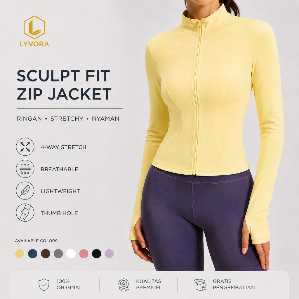 LYVORA Jaket Olahraga Wanita Lengan Panjang Hijab Sport Untuk Yoga/Fitness Sport