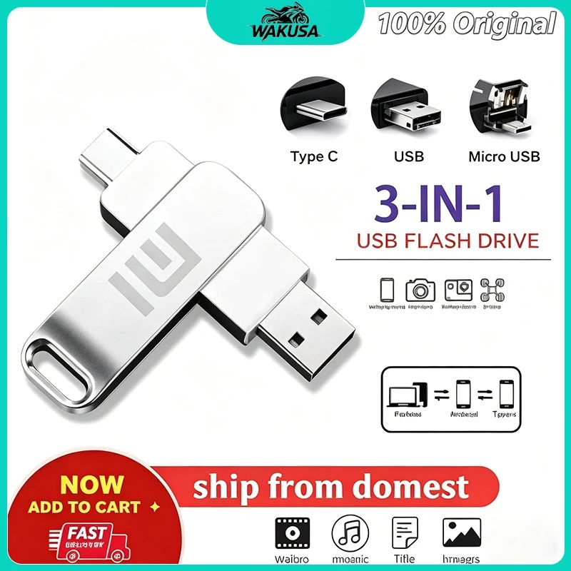 Flashdisk TYPE-C USB 1TB/2TB Kecepatan Tinggi Driver Flash Logam USB Flash Drive Untuk Hp/Komputer Android Dan Perangkat Lainnya