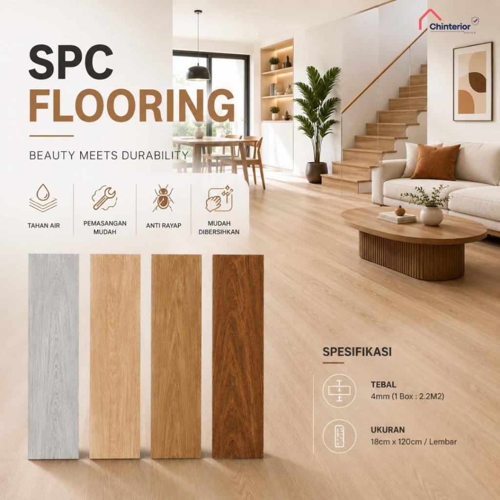 Jual SPC Flooring Motif Kayu Tebal 5mm (4mm + 1mm Foam) 18,3 x 122 cm ...