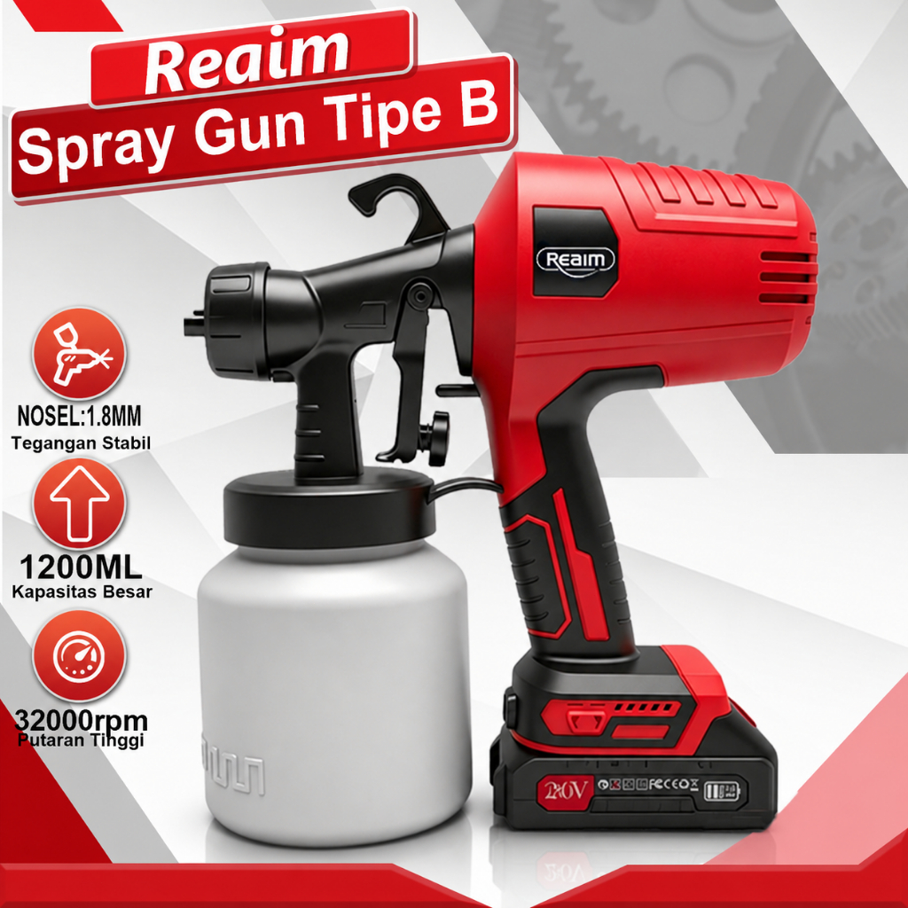 Jual Reaim Spraygun Cat Semprot Spray Gun 1200ML 32000 RPM Cordless ...