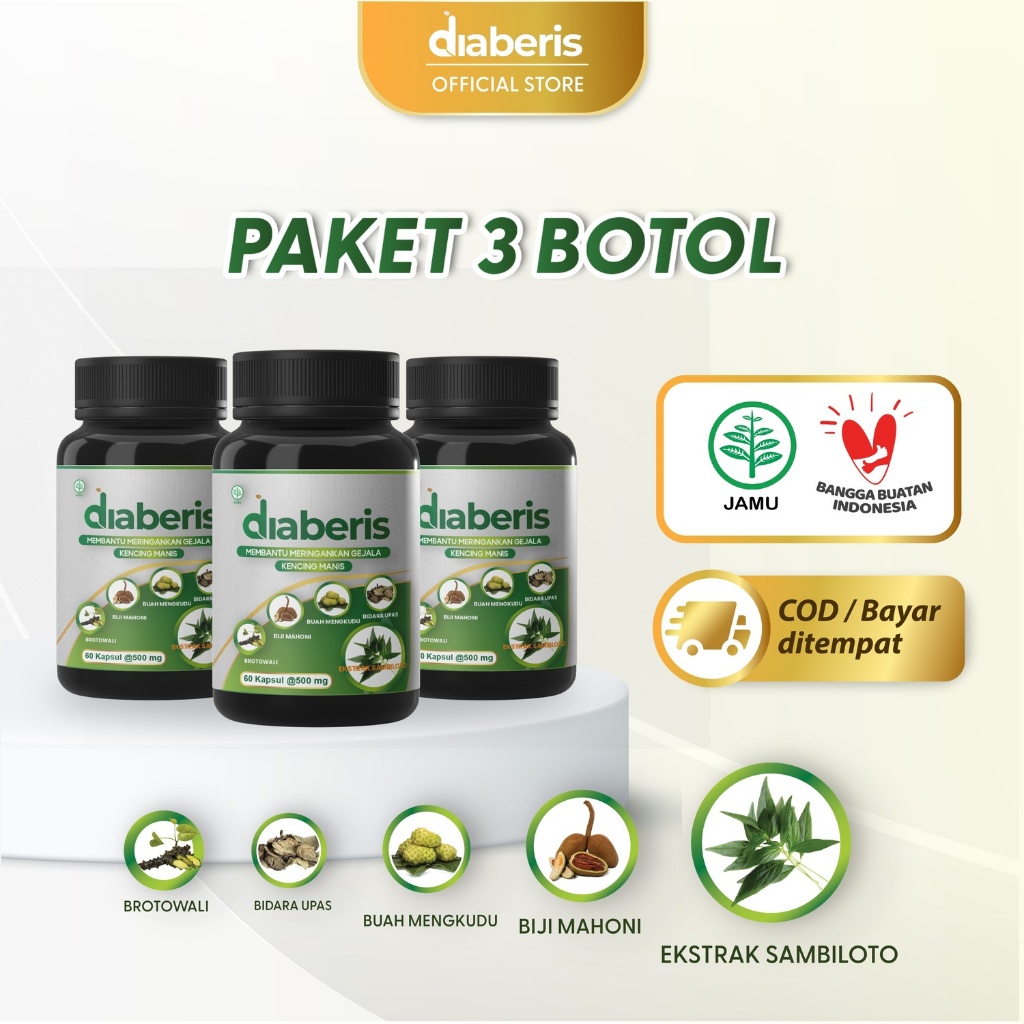 DIABERIS Paket 3 Botol - Herbal Alam Bantu Ringankan Gejala Kencing Manis - Alami, Halal Mui