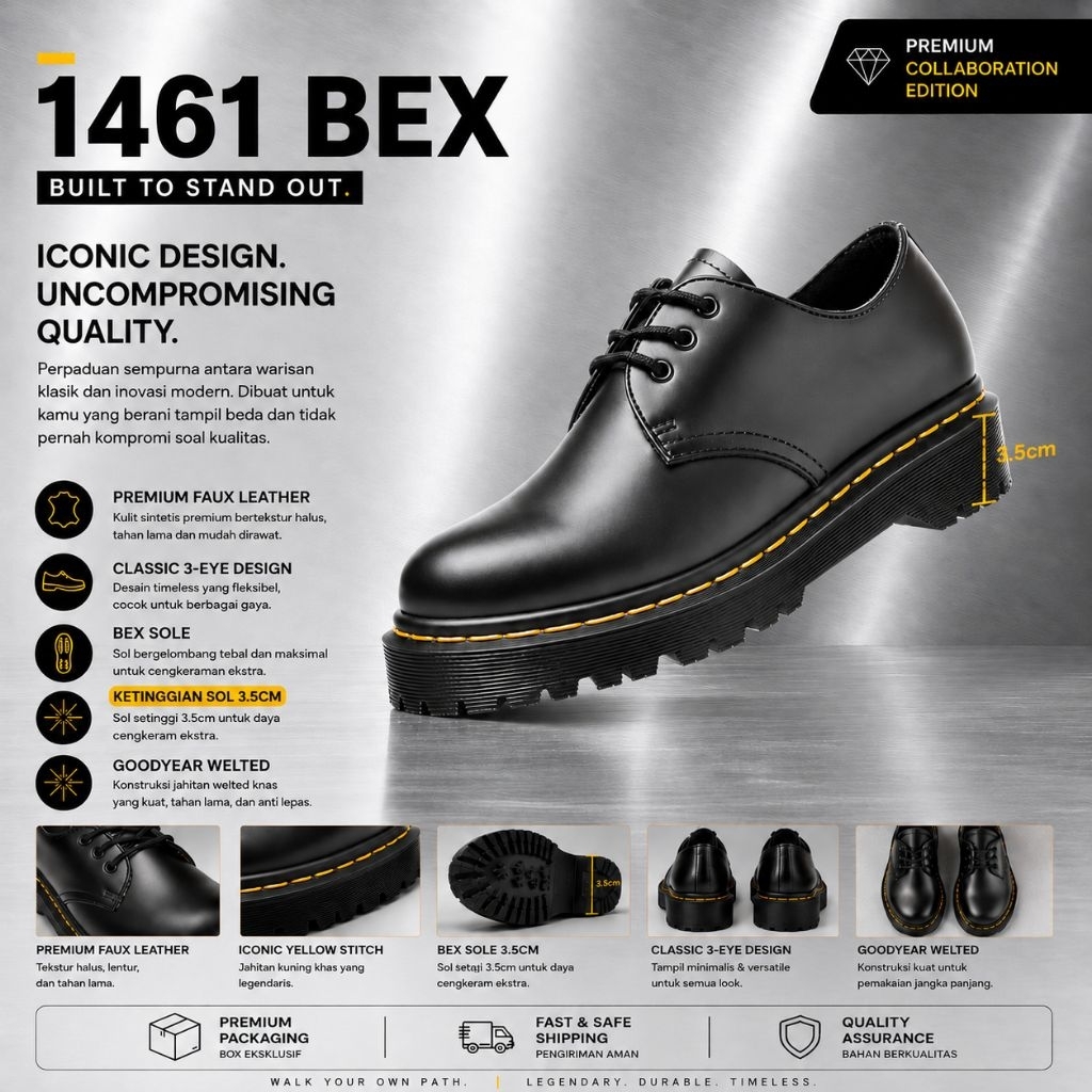 Jual Sepatu Boots Docmar Low 1461 BEX Black Smooth Faux Leather ...