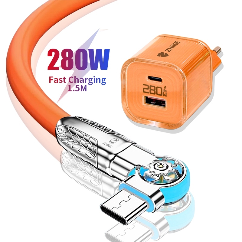 Jual ZHIKE Kabel Data LED Rotasi 180 Derajat Fast Charging 5A Type-C ...