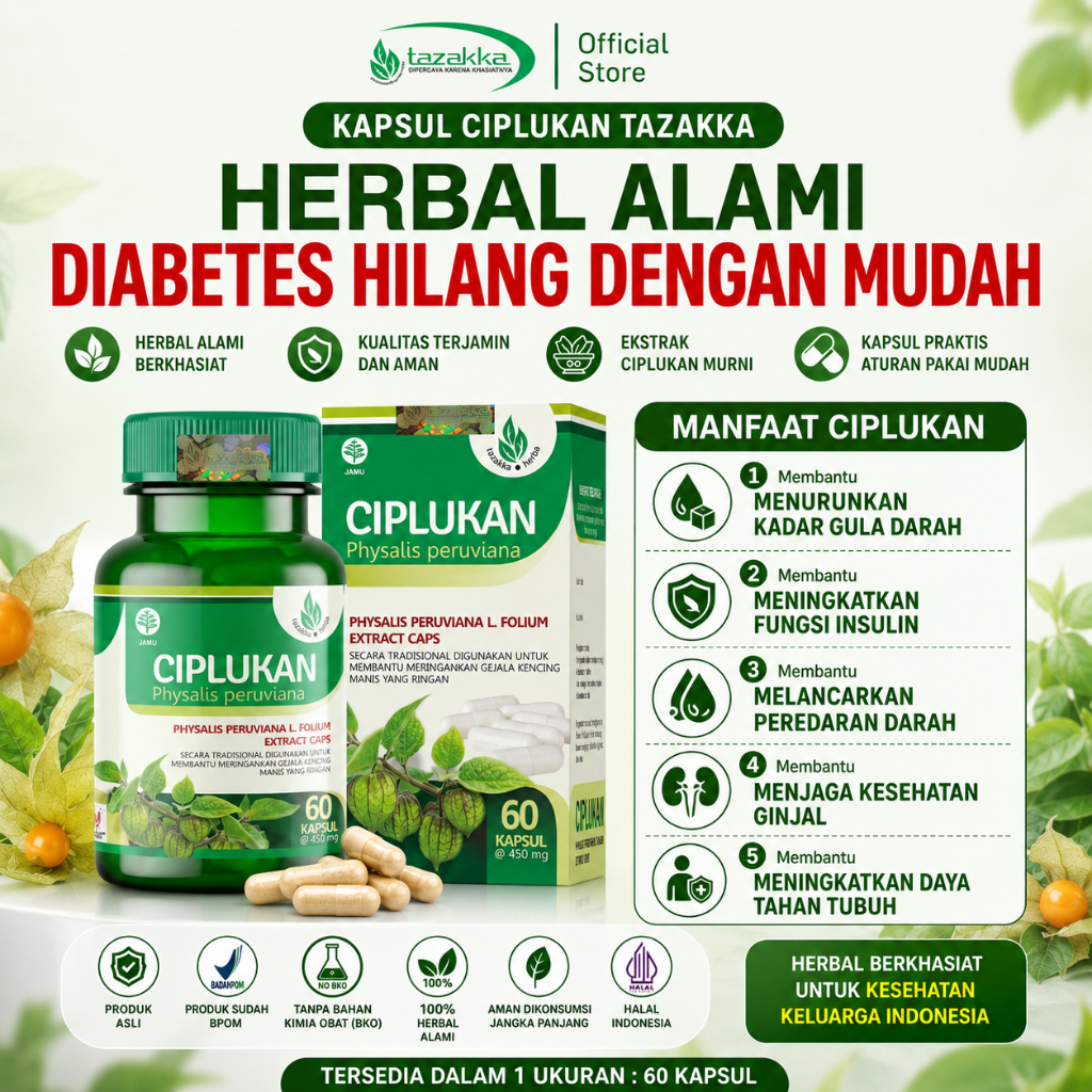 Obat Diabetes Herbal Ampuh Kapsul Ciplukan isi 60 Kapsul Halal dan Sudah BPOM ORIGINAL Produk