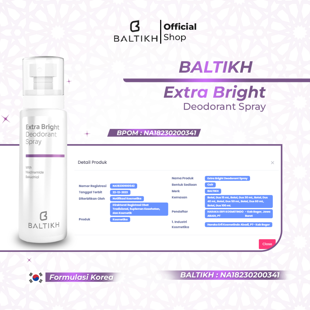Jual NEW BALTIKH Extra Bright Deodorant Spray 100 ML Ketiak Alami ...