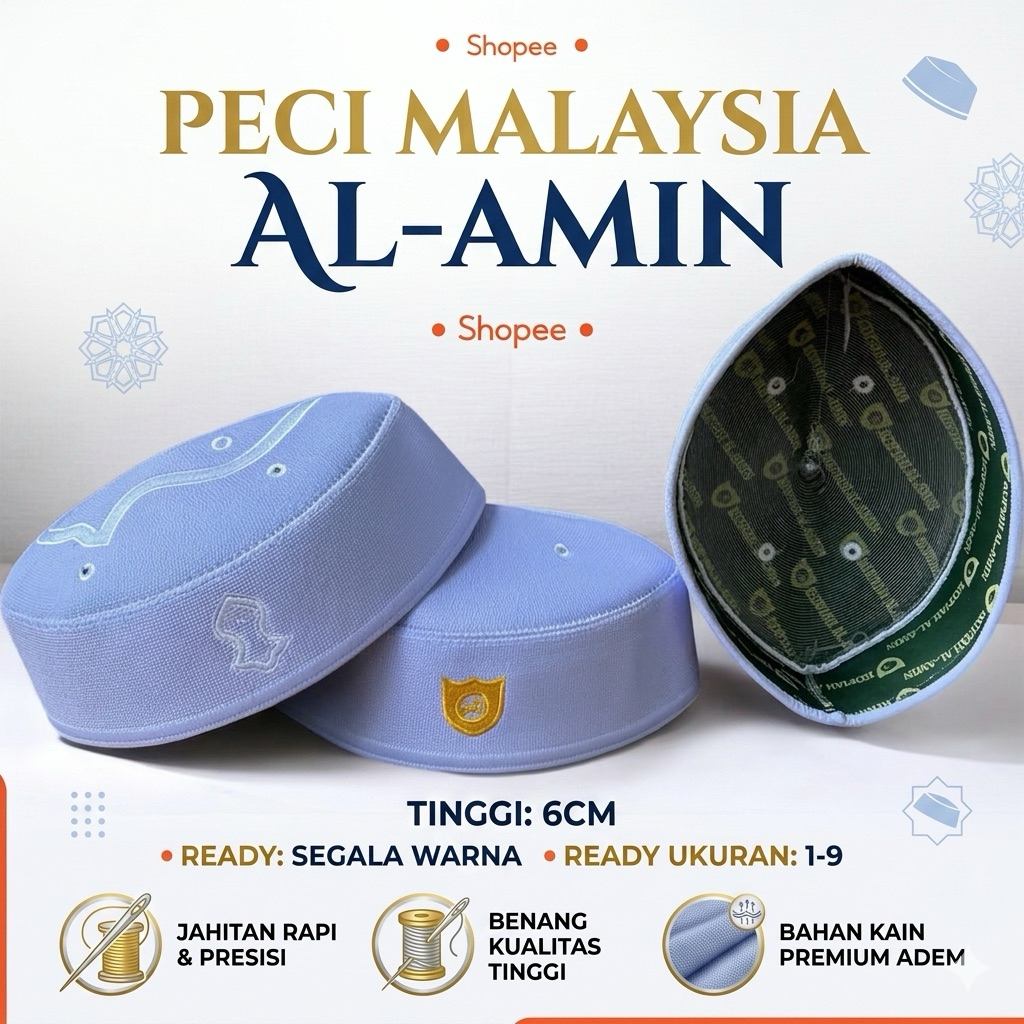 Peci Malaysia Songkok Putih Tinggi 6 cm