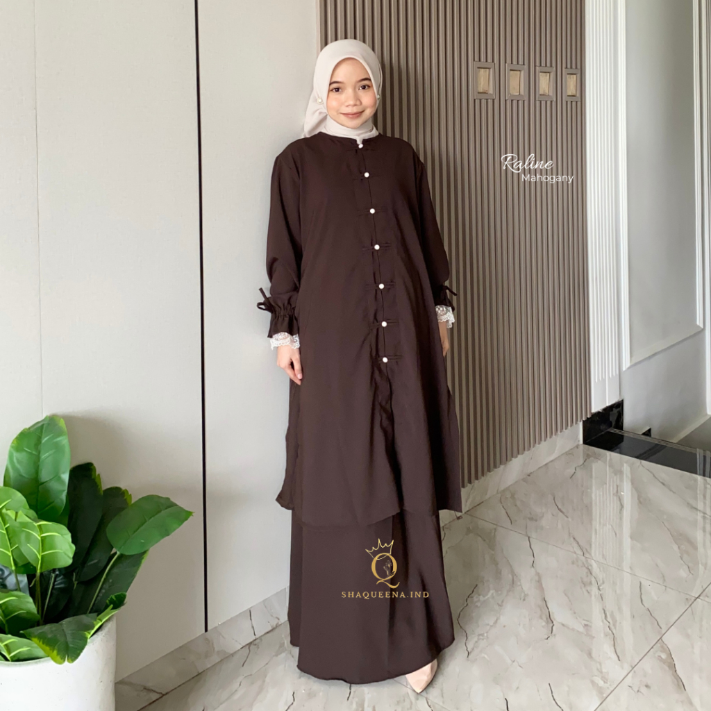 Jual Raline Set Rok Cheongsham aksen Renda Setelan Rok Tunik Syar’i ...