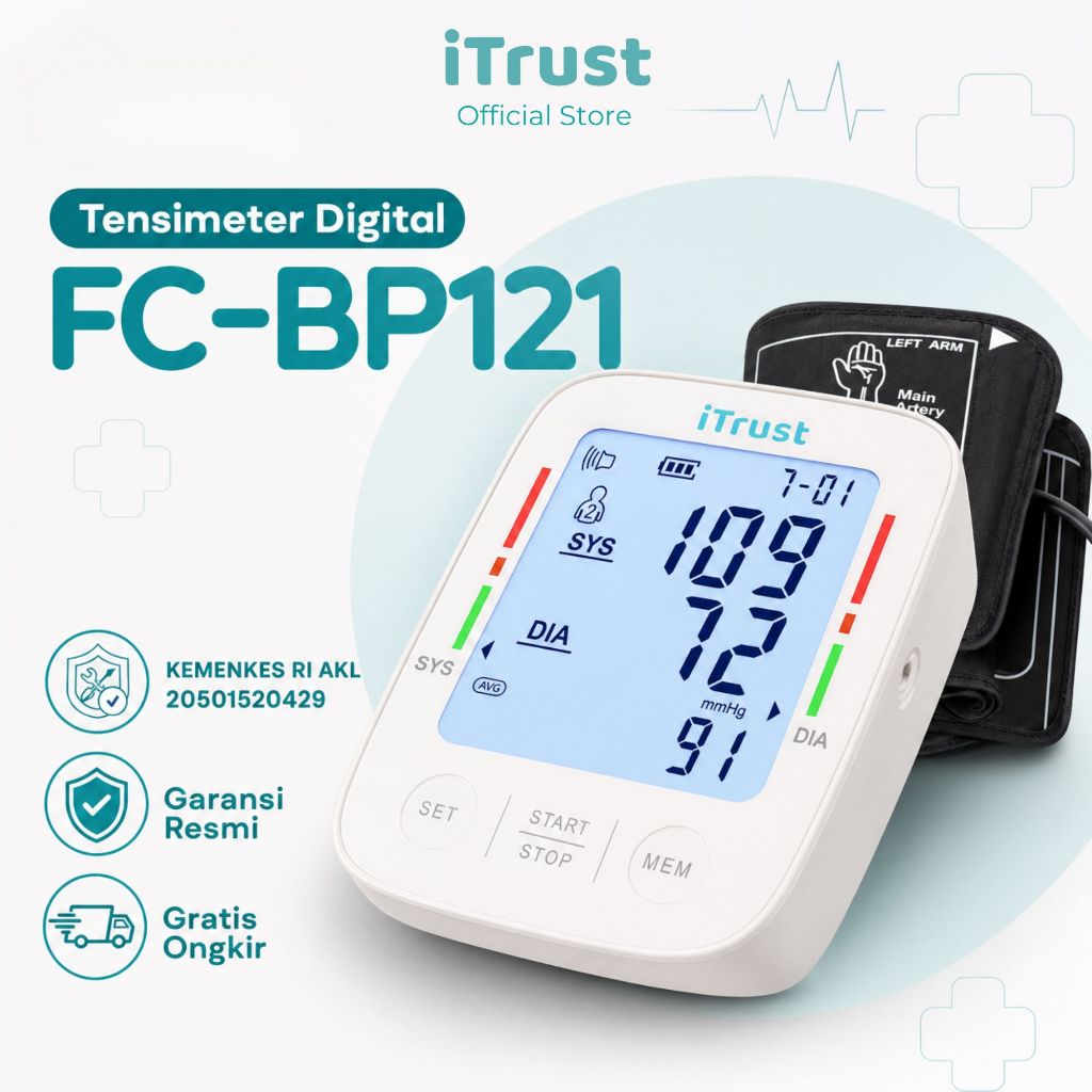iTrust FC-BP121 Tensimeter Digital Alat Ukur Tekanan Darah Otomatis Akurat Layar Besar Mudah Digunakan
