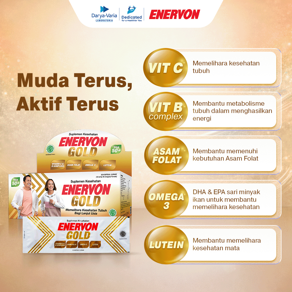 Jual Enervon Gold Vitamin C, B Complex, Omega 3 Isi 50 Tablet (10 Strip ...