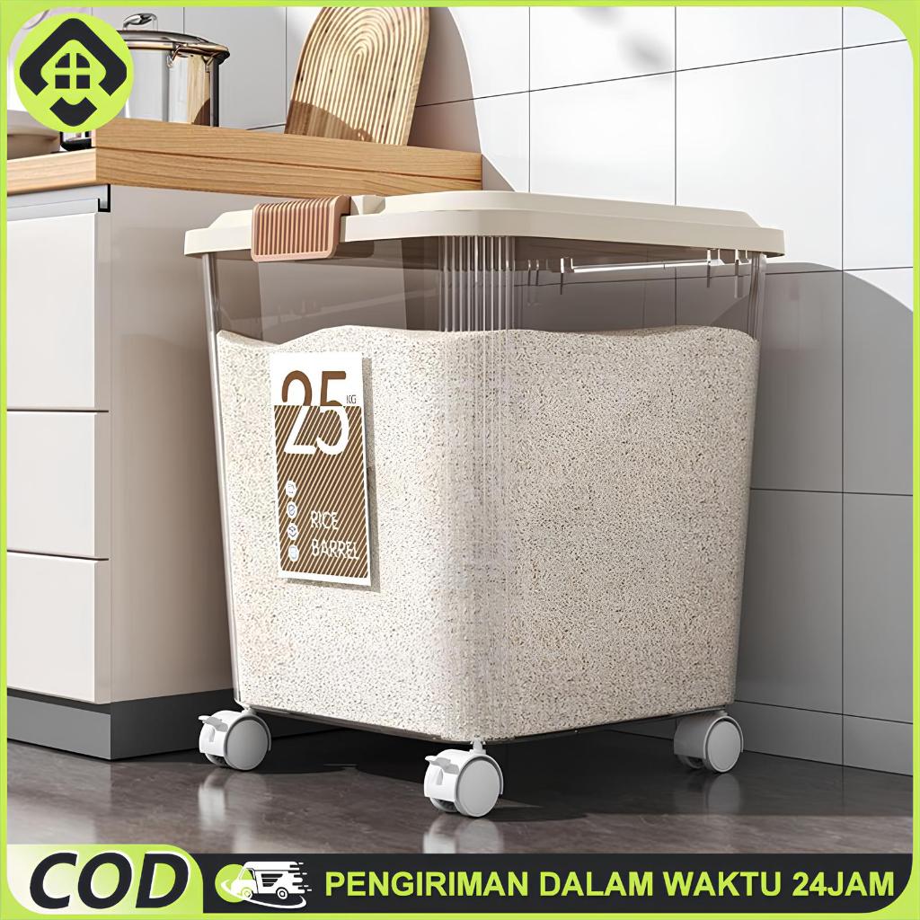 Jual Wadah Beras Anti Kutu Kedap Udara Transparan Dengan Roda Dispenser ...