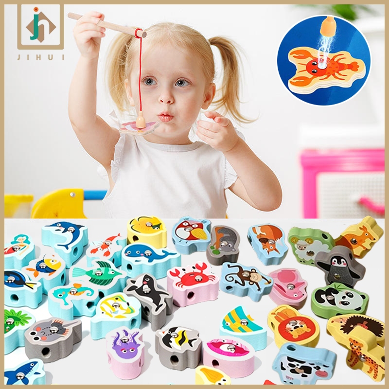 Jual JIHUI Kayu Mainan Edukasi Montessori Anak Mainan Memancing Buah ...