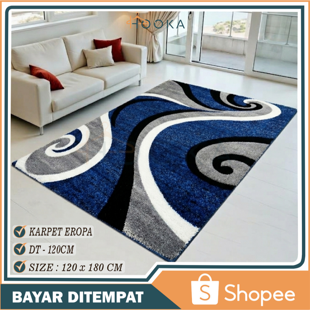 HOOKA Karpet Lantai Eropa Import Polyester Uk. 120 x 180 Cm / Karpet Lantai Ruang Tamu Anti Slip